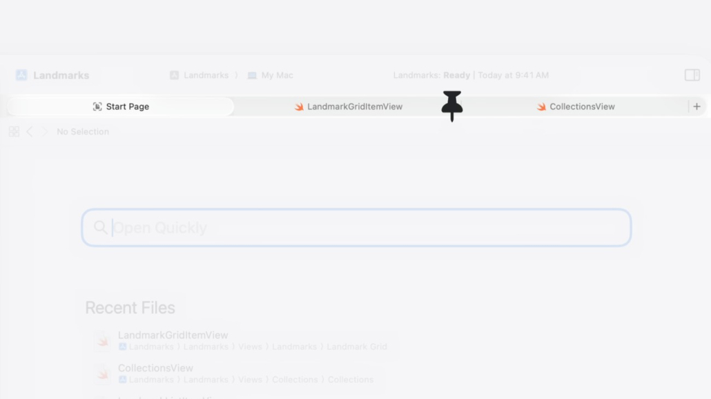 Pinned tabs in Xcode 26 for better tab management